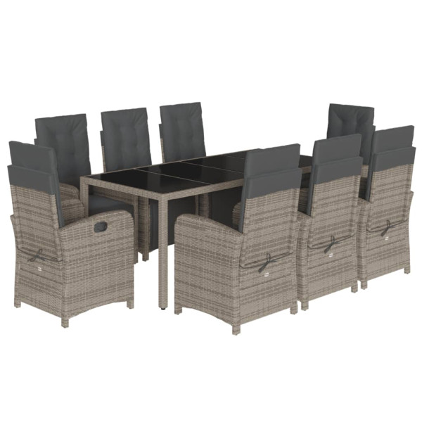 9 pcs conjunto de jantar p/ jardim c/ almofadões vime PE cinza M 2