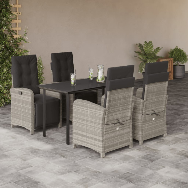 Set comedor de jardín 5 pzas cojines ratán sintético gris claro D