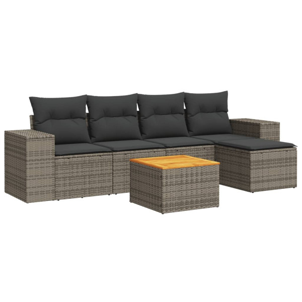 6 pcs conjunto sofás de jardim com almofadões vime cinzento M 2