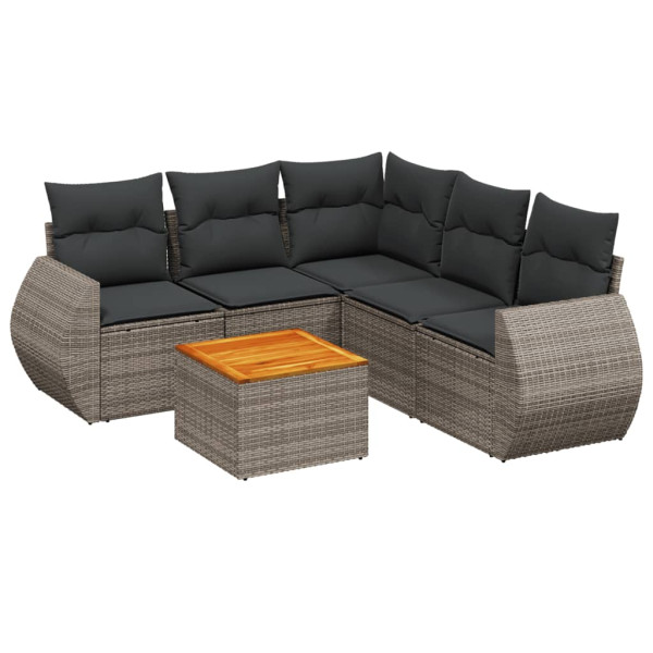 6 pcs conjunto sofás de jardim com almofadões vime cinzento M 2