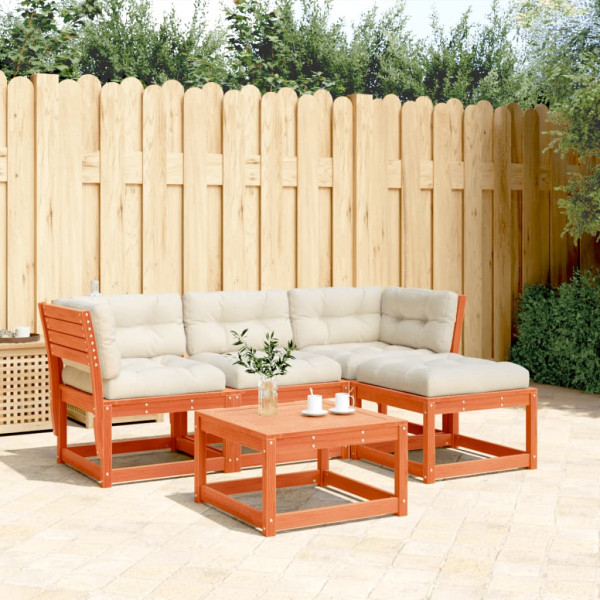 Set muebles jardín 4 pzas con cojines madera pino marrón cera D