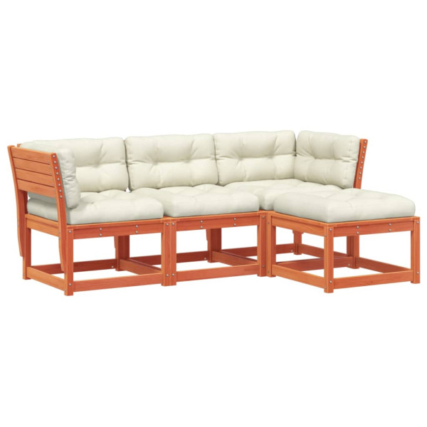 Set muebles jardín 4 pzas con cojines madera pino marrón cera M 2