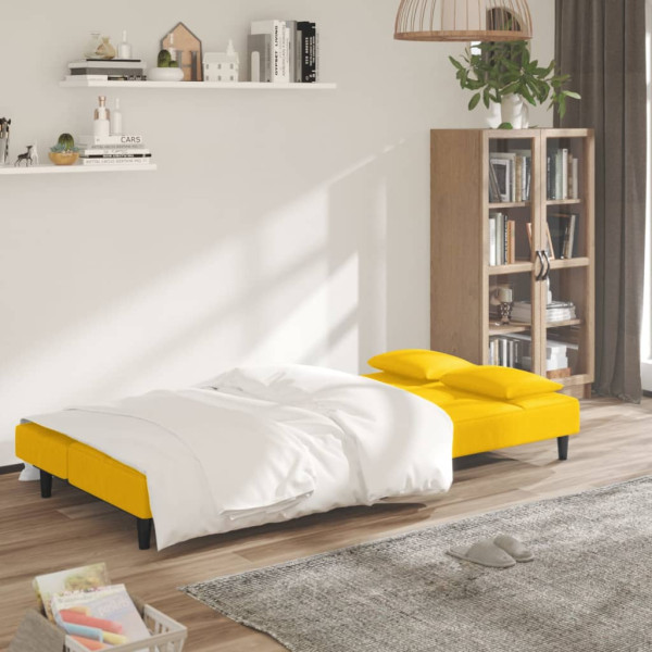 Sofá-cama 2 lugares com duas almofadas veludo amarelo M 3