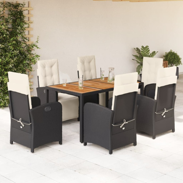 Set de comedor de jardín 7 pzas y cojines ratán sintético negro D