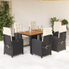 Set de comedor de jardín 7 pzas y cojines ratán sintético negro 1