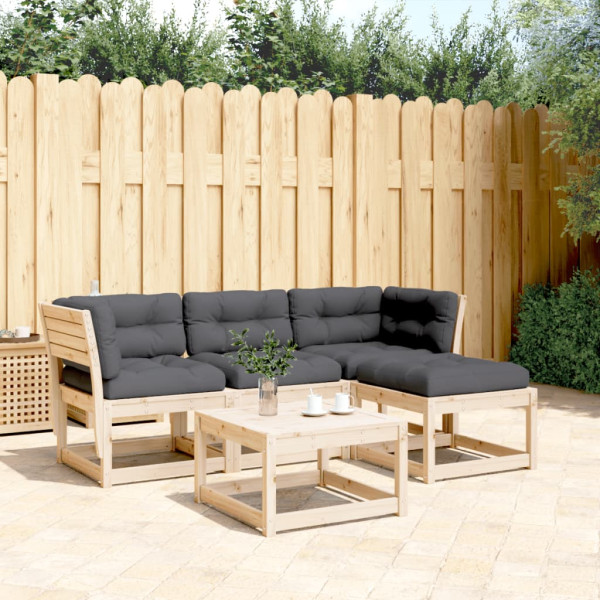 4 pcs conjunto lounge de jardim c/ almofadões pinho maciço D