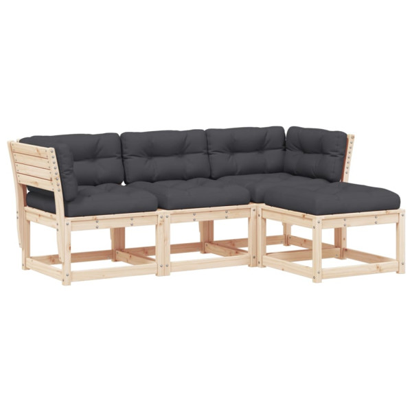4 pcs conjunto lounge de jardim c/ almofadões pinho maciço M 2