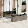 Set de muebles de jardín 9 pzas y cojines ratán sintético gris 1