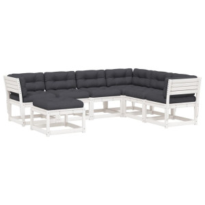 7 pcs conj. lounge de jardim c/ almofadões pinho maciço branco H