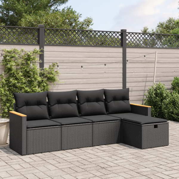 5 pcs conjunto sofás de jardim com almofadões vime PE preto D