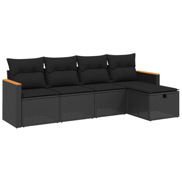 Set de muebles de jardín 5 pzas y cojines ratán sintético negro M 2