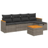 6 pcs conjunto sofás de jardim com almofadões vime cinzento 2
