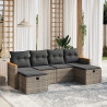 Set de muebles de jardín 6 pzas y cojines ratán sintético gris 1