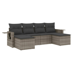 Set de muebles de jardín 6 pzas y cojines ratán sintético gris H