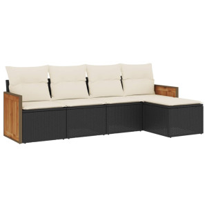 Set de muebles de jardín 5 pzas y cojines ratán sintético negro H