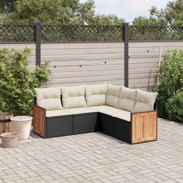 5 pcs conjunto sofás de jardim com almofadões vime PE preto D