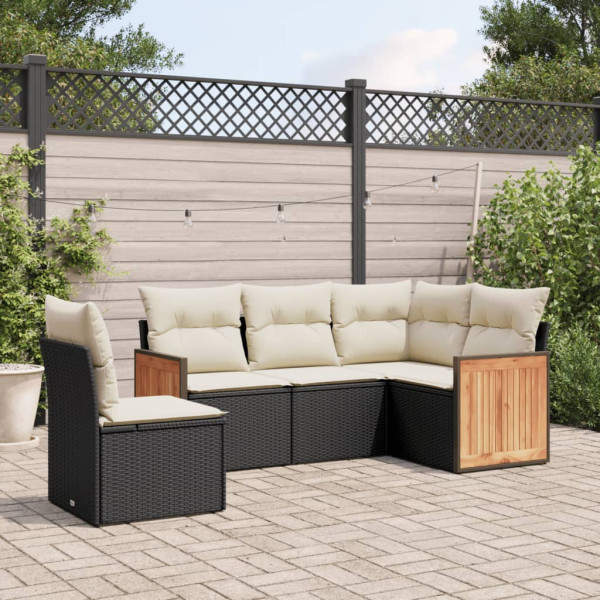 5 pcs conjunto sofás de jardim com almofadões vime PE preto D