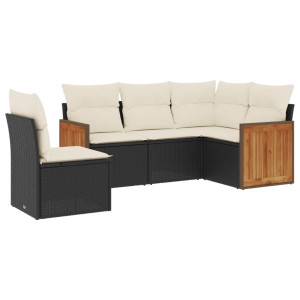 5 pcs conjunto sofás de jardim com almofadões vime PE preto H