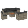 9 pcs conjunto sofás p/ jardim com almofadões vime PE cinzento 2