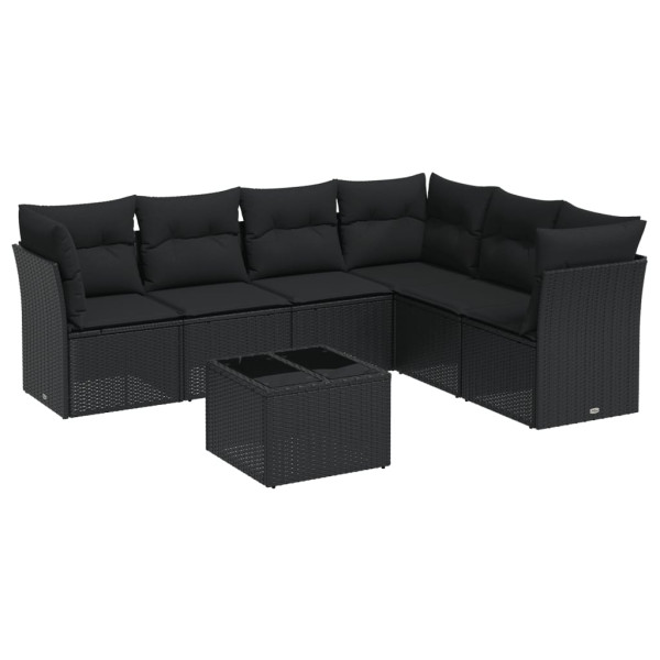 7 pcs conjunto de sofás p/ jardim c/ almofadões vime PE preto M 2
