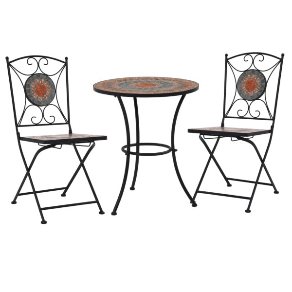 Set mesa y sillas bistró 3 piezas mosaico cerámica naranja/gris D