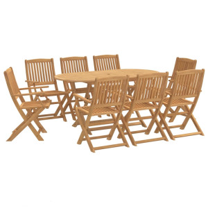 Juego de comedor de jardín 9 piezas madera maciza de acacia H