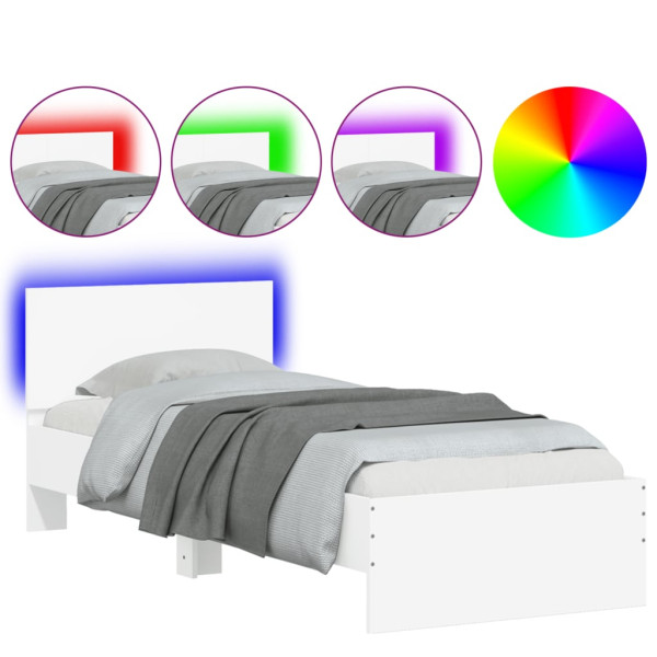 Estructura de cama con cabecero y luces LED blanco 75x190 cm M 2