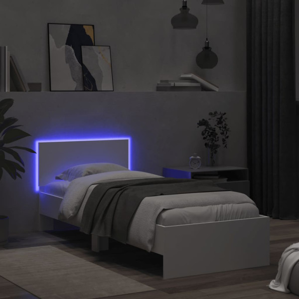 Estrutura de cama com cabeceira e luzes LED 75x190 cm branco M 5