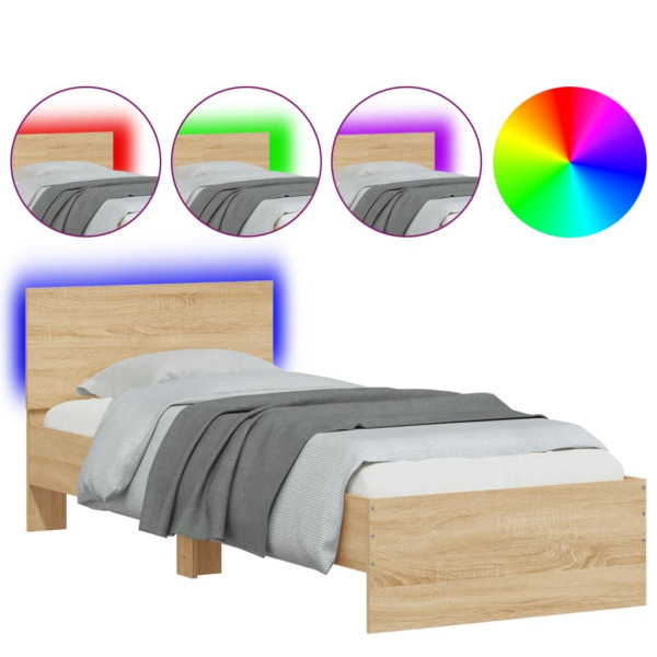 Estructura de cama cabecero luces LED roble Sonoma 75x190 cm M 2