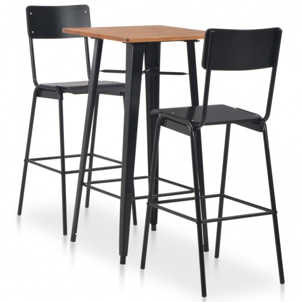 Conjunto de mesa alta y taburetes 3 piezas acero negro D