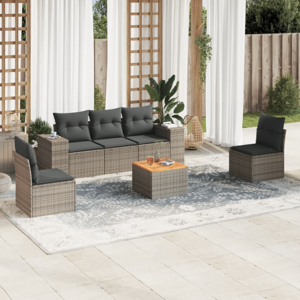 Set de muebles de jardín 6 pzas y cojines ratán sintético gris D