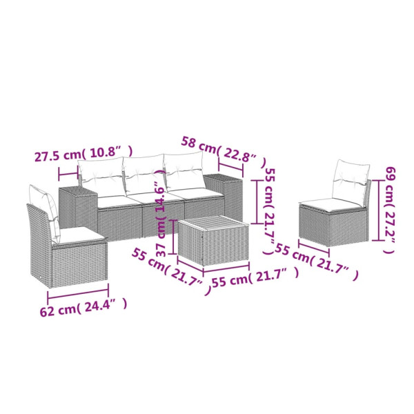 Set de muebles de jardín 6 pzas y cojines ratán sintético gris M 3