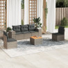Set de muebles de jardín 6 pzas y cojines ratán sintético gris 1