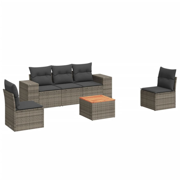 Set de muebles de jardín 6 pzas y cojines ratán sintético gris M 2