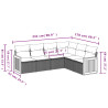 6 pcs conjunto sofás de jardim com almofadões vime cinzento 3