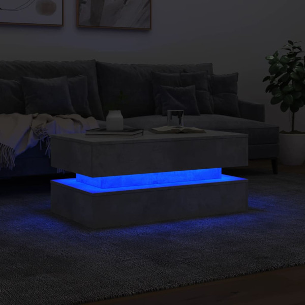 Mesa de centro con luces LED gris hormigón 90x50x40 cm M 5