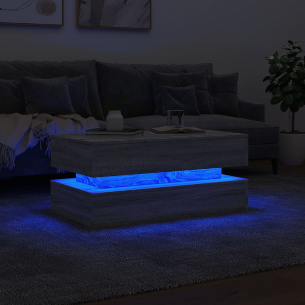 Mesa de centro con luces LED gris Sonoma 90x50x40 cm M 5