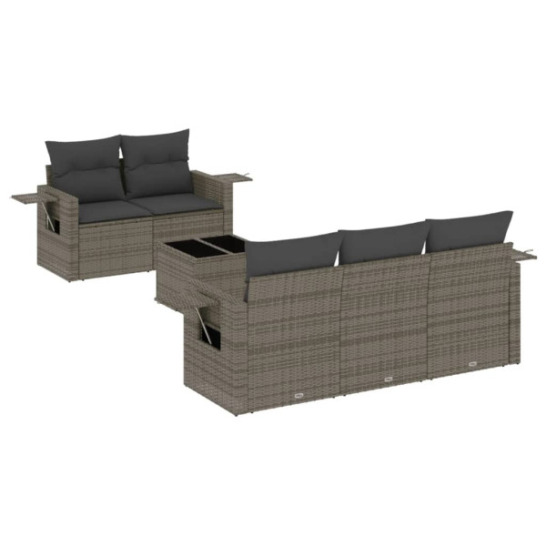 6 pcs conjunto sofás de jardim com almofadões vime cinzento M 2