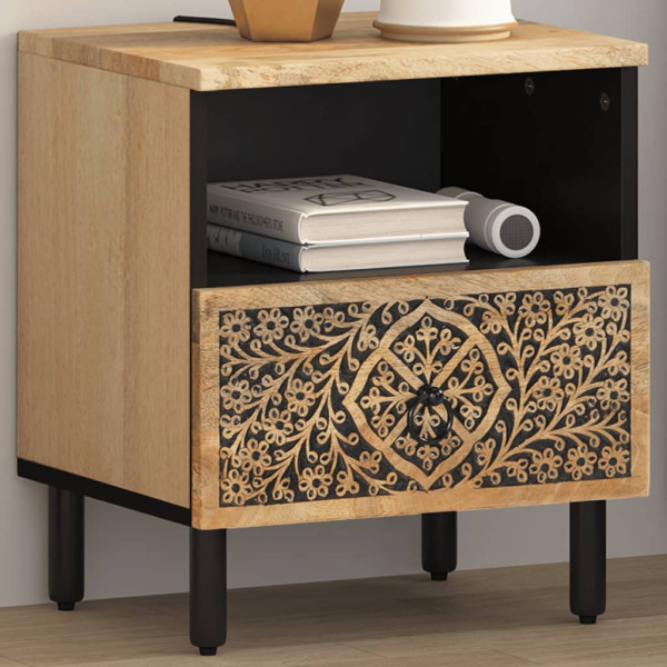 Mesita de noche de madera maciza de mango 40x33x46 cm D