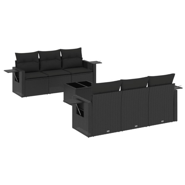 Set de comedor de jardín 7 pzas y cojines ratán sintético negro M 2