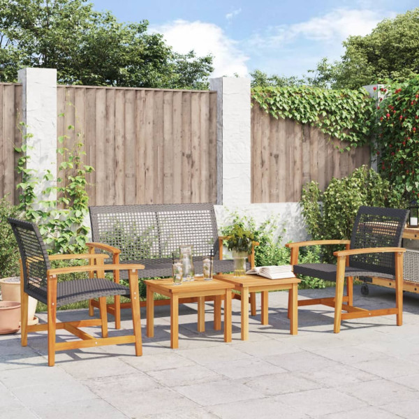 5 pcs conj. lounge para jardim vime PE e madeira acácia preto D