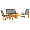 5 pcs conj. lounge para jardim vime PE e madeira acácia preto 2