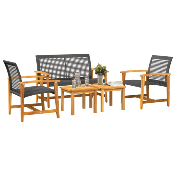 Juego de bistro de 5 piezas ratán PE negro y madera de acacia M 3