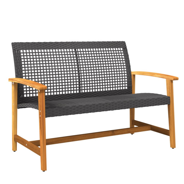 5 pcs conj. lounge para jardim vime PE e madeira acácia preto M 4