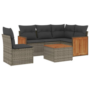 6 pcs conjunto sofás de jardim com almofadões vime cinzento H