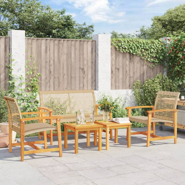 5 pcs conj. lounge para jardim vime PE e madeira acácia bege D