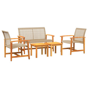 5 pcs conj. lounge para jardim vime PE e madeira acácia bege H
