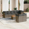 9 pcs conjunto sofás p/ jardim com almofadões vime PE cinzento 1