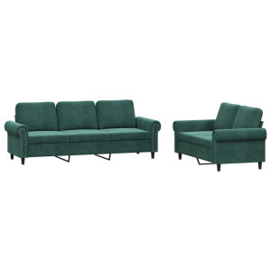 2 pcs conjunto de sofás com almofadões veludo verde-escuro H