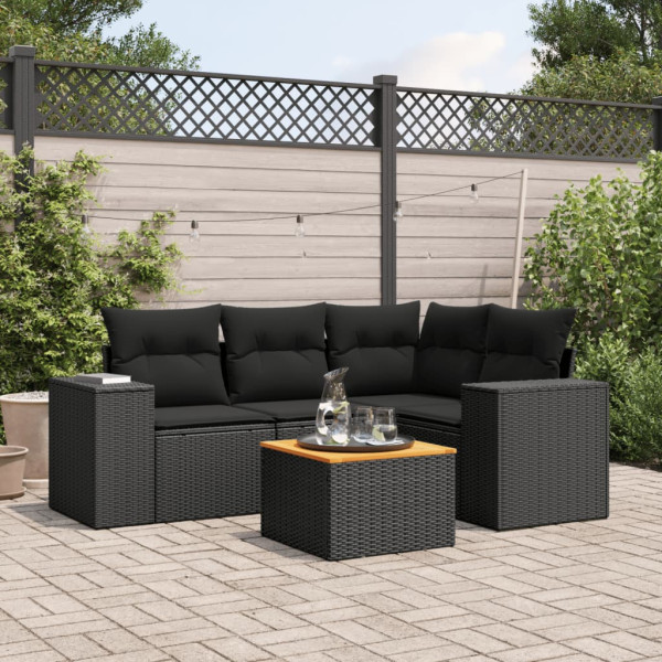 Set de muebles de jardín 5 pzas y cojines ratán sintético negro D